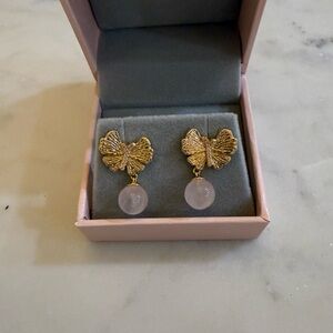 Annabel Aram Rose Quartz Butterfly Earrings in 18K Gold Plated